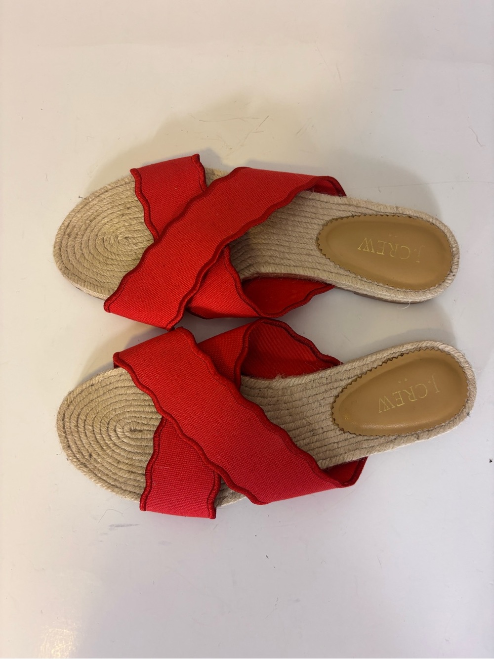 J. Crew Red Scalloped Ruffle Espadrille Slide Sandals Women 8 - Picture 1 of 7